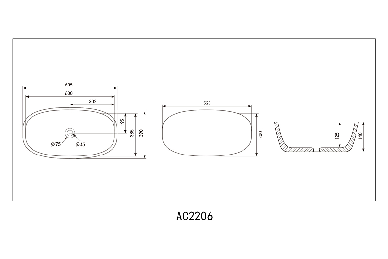 Раковина Abber Rechteck AC2206MW 60 см , изображение 4