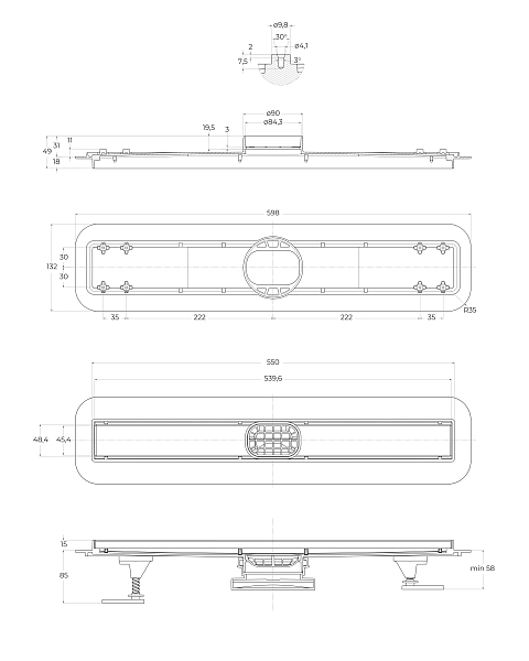 Душевой лоток BelBagno Luce BB-LD-LUCE-60-CR с решеткой 60 см , изображение 4