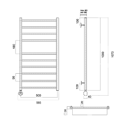 Фото Полотенцесушитель электрический Domoterm Квадро П10 50x100 L хром
