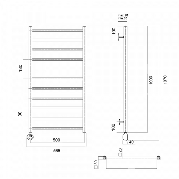 Полотенцесушитель электрический Domoterm Квадро П10 50x100 L хром , изображение 3